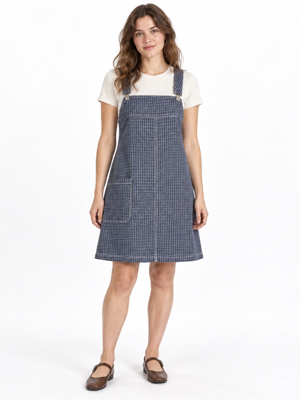 Vintage 90s 725 Originals Blue Plaid Cotton Jumper Dress Large
